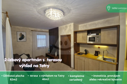 offers for sale a fully renovated and furnished 1-bedroom apartment located in the popular area of Veľká Lomnica.